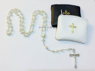 Christmas Rosary White Plastic Faux Pearl Rosary 350303