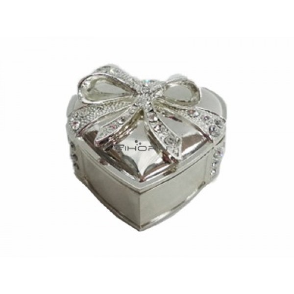 Small Heart-Shaped Jewelry Box With Diamonds In Silver Plated #250707